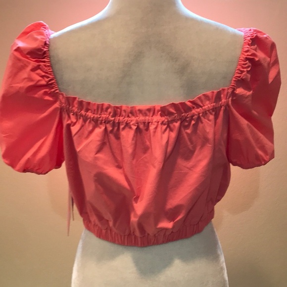 NWT LDT Coral Square Neck Short Puff Sleeve Smocked 97% Cotton Crop Top - Picture 4 of 9
